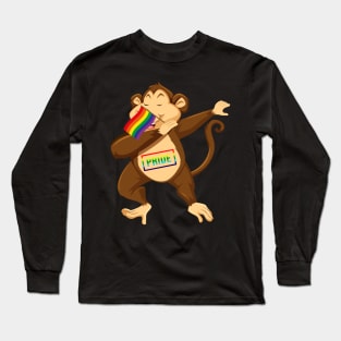 Funny Monkey Dabbing Pride LGBT Gay Be Lesbian Long Sleeve T-Shirt